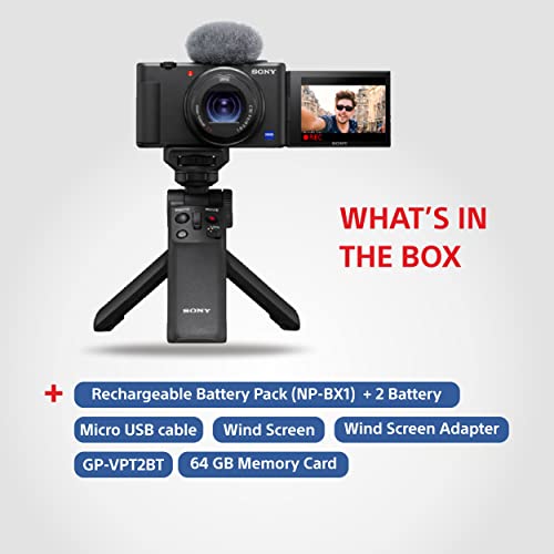 Sony Digital Camera ZV 1 for Content Creators (Compact, Video Eye AF, Flip Screen, in-Built Microphone, Bluetooth Shooting Grip, 4K Vlogging Camera for Content Creation) - Black 
