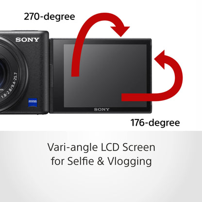 Sony Digital Camera ZV 1 for Content Creators (Compact, Video Eye AF, Flip Screen, in-Built Microphone, Bluetooth Shooting Grip, 4K Vlogging Camera for Content Creation) - Black 
