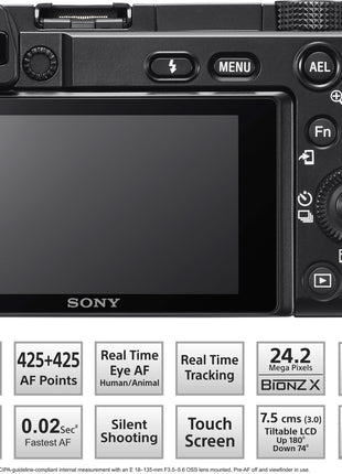 Sony New Alpha ILCE-6100K (Previously ILCE-6100L) with Upgraded SELP1650 (Ver 2) Power Zoom Lens | 24.2 MP | APS-C Sensor | Fast Auto Focus | 4K Vlogging Camera | Tiltable LCD – Black 