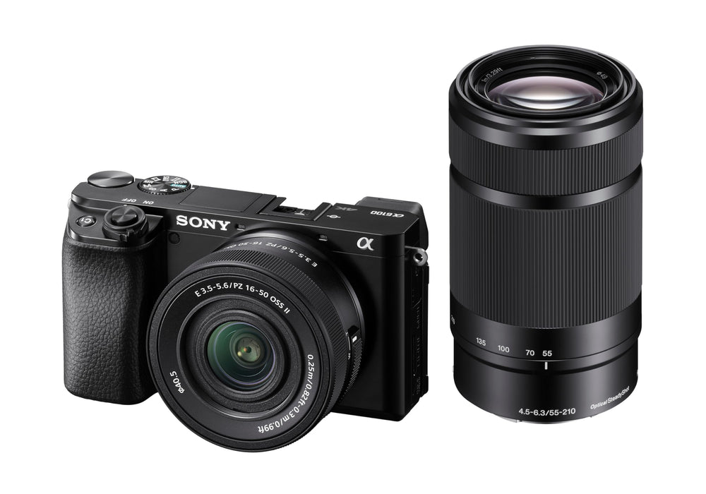 Sony New Alpha ILCE-6100X (Previously ILCE-6100Y) with Upgraded SELP1650 (Ver 2) Power Zoom Lens + SEL55210 Lens | 24.2 MP | APS-C Sensor | Fast Auto Focus | Tiltable LCD – Black