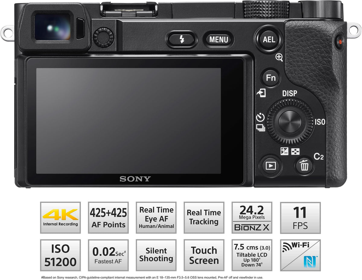 Sony New Alpha ILCE-6100X (Previously ILCE-6100Y) with Upgraded SELP1650 (Ver 2) Power Zoom Lens + SEL55210 Lens | 24.2 MP | APS-C Sensor | Fast Auto Focus | Tiltable LCD – Black 