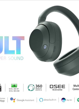 Sony ULT Wear WH-ULT900N Noise Cancellation Wireless Bluetooth Over Ear Headphones with Massive Bass, Up to 50Hrs Battery-Grey 