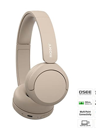 Sony WH-CH520 Wireless Bluetooth Headphones with Mic, Up to 50Hrs Battery-Beige 