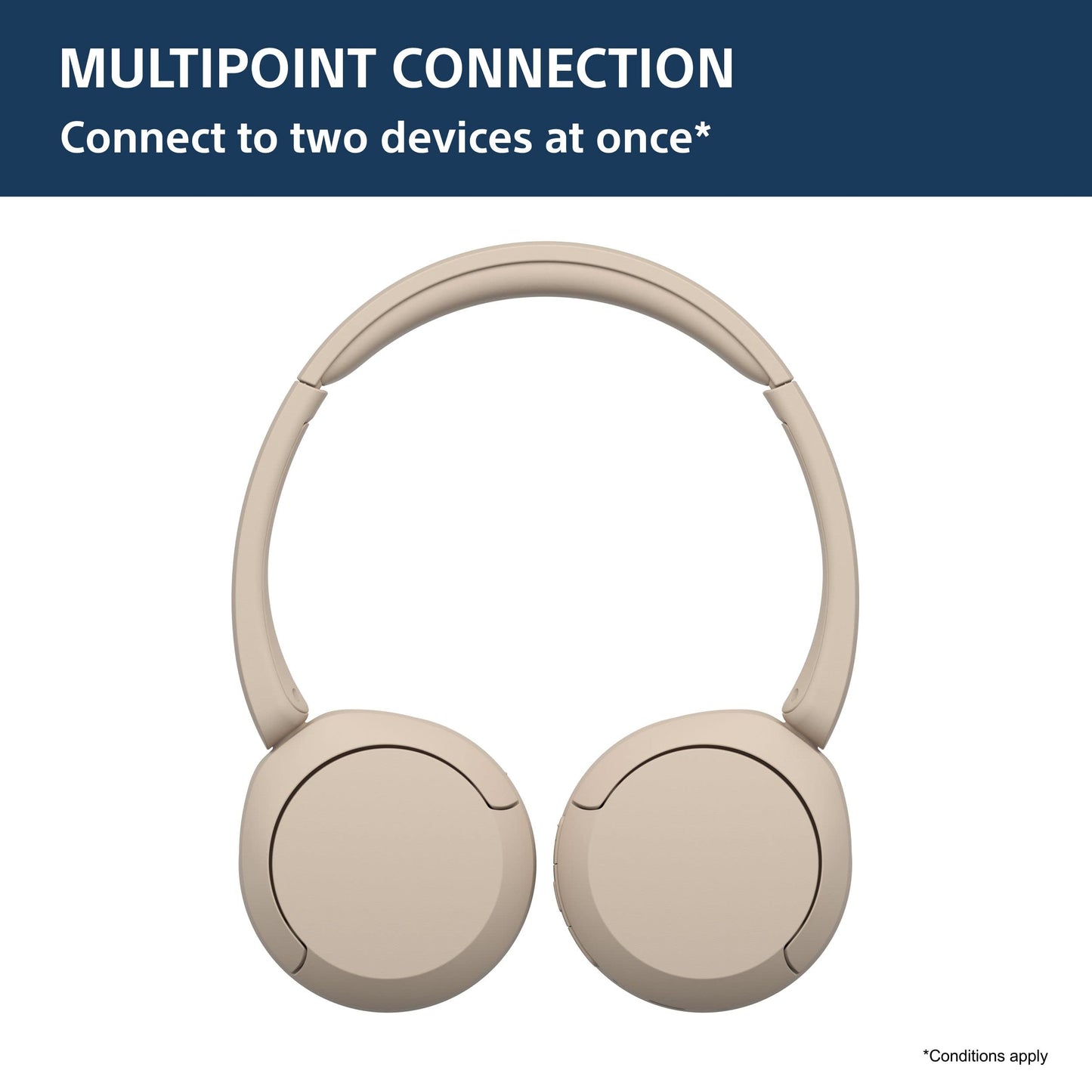 Sony WH-CH520 Wireless Bluetooth Headphones with Mic, Up to 50Hrs Battery-Beige 