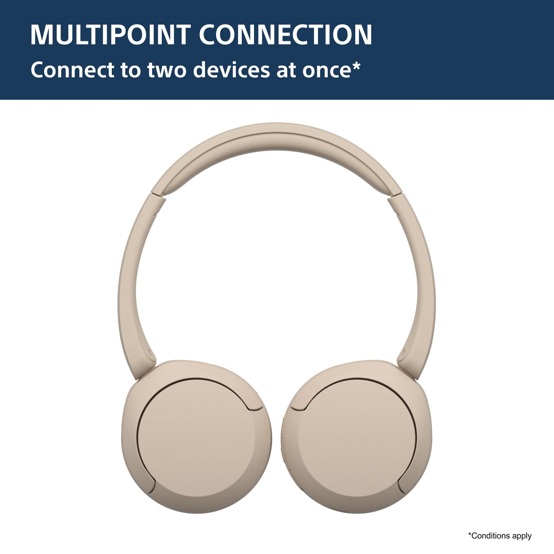 Sony WH-CH520 Wireless Bluetooth Headphones with Mic, Up to 50Hrs Battery-Beige 