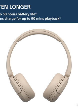 Sony WH-CH520 Wireless Bluetooth Headphones with Mic, Up to 50Hrs Battery-Beige 