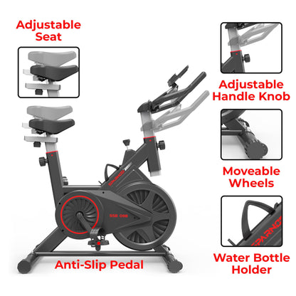 Sparnod Fitness SSB-09B Spin Bike for Home Workout with Belt Drive, 9KG Flywheel, Adjustable Seat & Handlebar, Friction Resistance, LCD Display, Tablet Holder, Max User Weight 110KG (Black) 