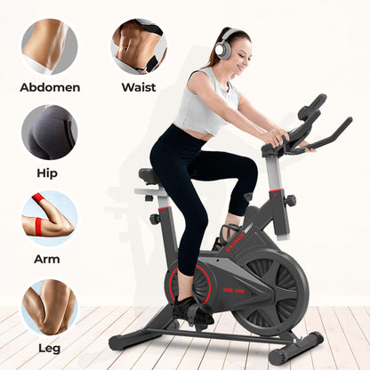 Sparnod Fitness SSB-09B Spin Bike for Home Workout with Belt Drive, 9KG Flywheel, Adjustable Seat & Handlebar, Friction Resistance, LCD Display, Tablet Holder, Max User Weight 110KG (Black) 