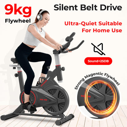 Sparnod Fitness SSB-09B Spin Bike for Home Workout with Belt Drive, 9KG Flywheel, Adjustable Seat & Handlebar, Friction Resistance, LCD Display, Tablet Holder, Max User Weight 110KG (Black) 