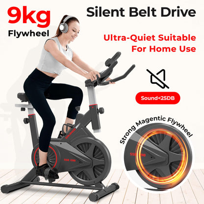 Sparnod Fitness SSB-09B Spin Bike for Home Workout with Belt Drive, 9KG Flywheel, Adjustable Seat & Handlebar, Friction Resistance, LCD Display, Tablet Holder, Max User Weight 110KG (Black) 