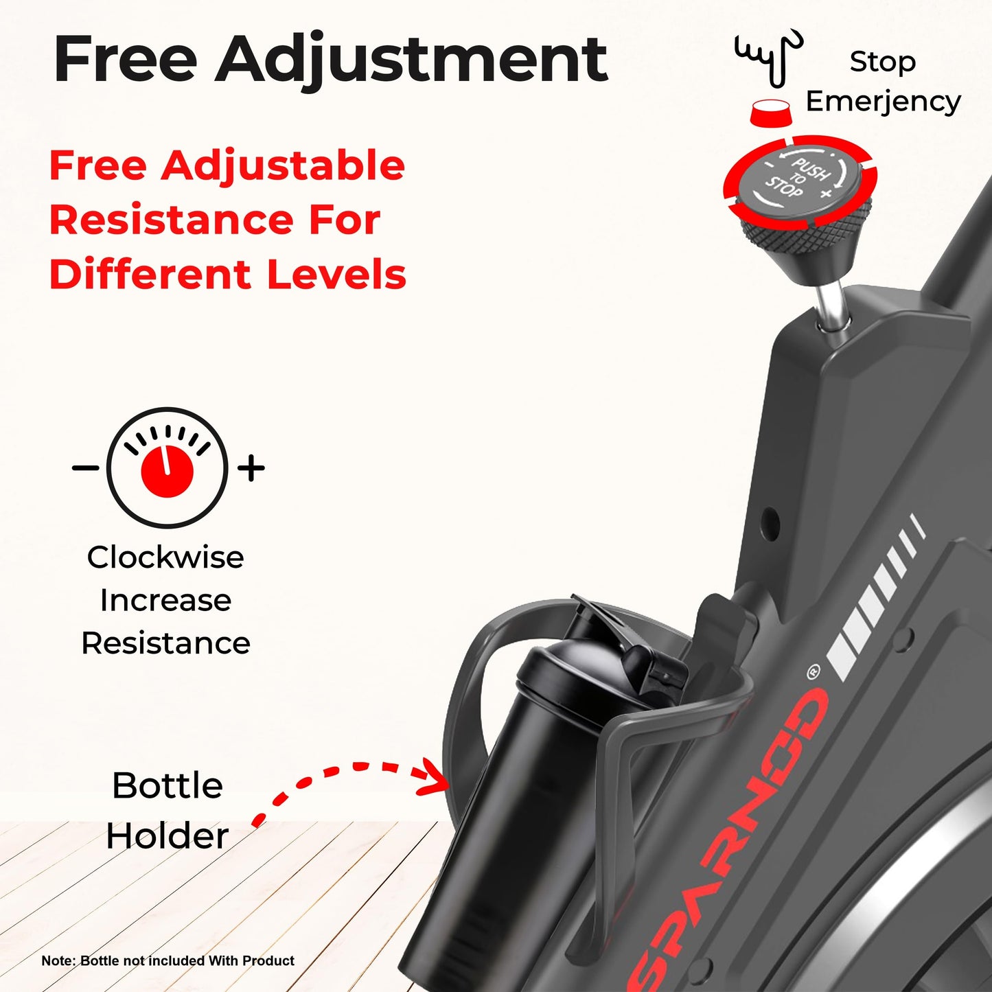 Sparnod Fitness SSB-09B Spin Bike for Home Workout with Belt Drive, 9KG Flywheel, Adjustable Seat & Handlebar, Friction Resistance, LCD Display, Tablet Holder, Max User Weight 110KG (Black) 