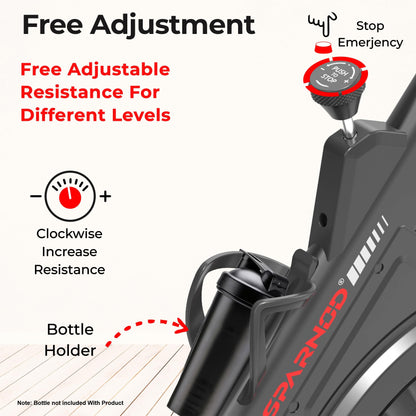 Sparnod Fitness SSB-09B Spin Bike for Home Workout with Belt Drive, 9KG Flywheel, Adjustable Seat & Handlebar, Friction Resistance, LCD Display, Tablet Holder, Max User Weight 110KG (Black) 