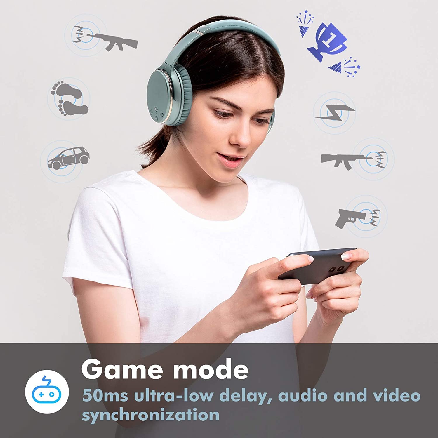 Srhythm NC25 Hybrid Noise Cancelling Headphones Over Ear, Wireless Bluetooth 5.3, 50H Playtime, Low Latency, Transparency Mode 