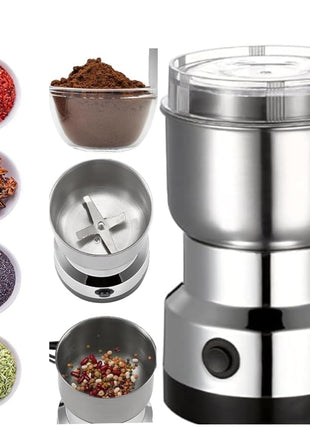 Stainless Steel Mini Electric Grinder – Compact Coffee, Spice, Masala, Nut & Grain Crusher, Portable Mixer Machine for Home Kitchen Use 
