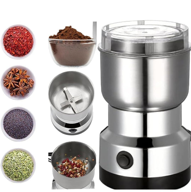 Stainless Steel Mini Electric Grinder – Compact Coffee, Spice, Masala, Nut & Grain Crusher, Portable Mixer Machine for Home Kitchen Use 