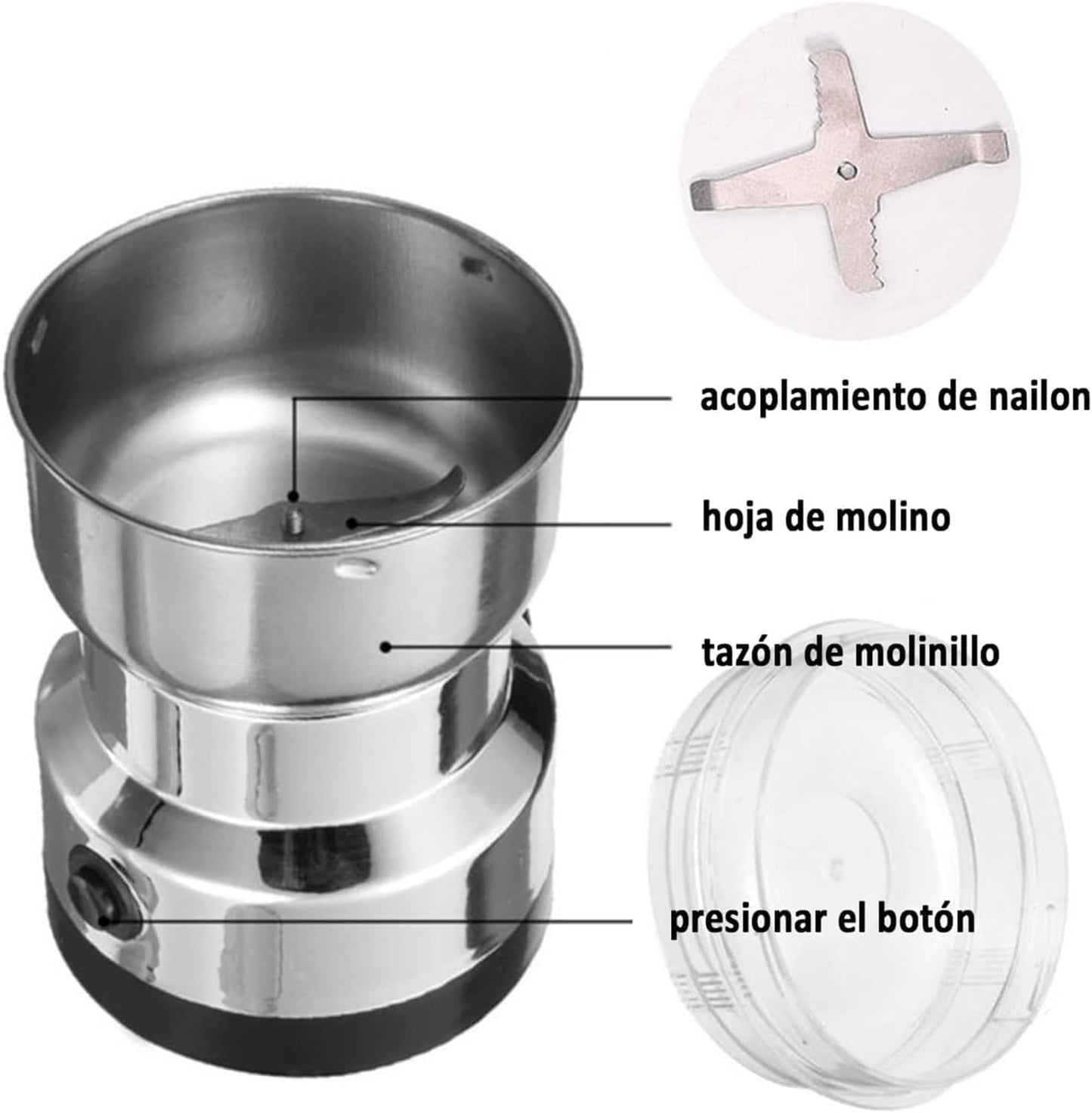 Stainless Steel Mini Electric Grinder – Compact Coffee, Spice, Masala, Nut & Grain Crusher, Portable Mixer Machine for Home Kitchen Use 