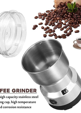 Stainless Steel Mini Electric Grinder – Compact Coffee, Spice, Masala, Nut & Grain Crusher, Portable Mixer Machine for Home Kitchen Use 