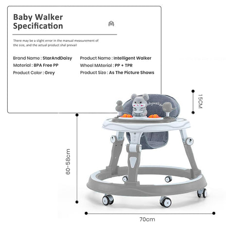 StarAndDaisy 360 Baby Walker 6-24 Months / 7 Level Height Adjustment Walker for Kids Boy and Girl with Intergrated RGB Lights, Switchable Food & Musical Toy Tray/Premium Baby Activity Walker 