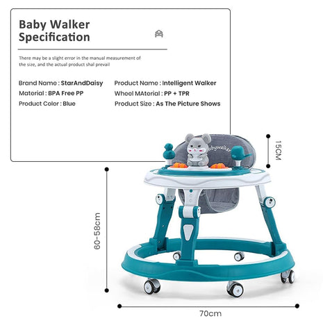 StarAndDaisy 360 Baby Walker 6-24 Months / 7 Level Height Adjustment Walker for Kids Boy and Girl with Switchable Food & Musical Toy Tray/Premium Baby Activity Walker - Blue 