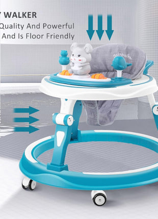 StarAndDaisy 360 Baby Walker 6-24 Months / 7 Level Height Adjustment Walker for Kids Boy and Girl with Switchable Food & Musical Toy Tray/Premium Baby Activity Walker - Blue 