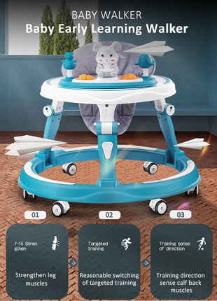 StarAndDaisy 360 Baby Walker 6-24 Months / 7 Level Height Adjustment Walker for Kids Boy and Girl with Switchable Food & Musical Toy Tray/Premium Baby Activity Walker - Blue 