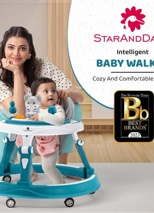 StarAndDaisy 360 Baby Walker 6-24 Months / 7 Level Height Adjustment Walker for Kids Boy and Girl with Switchable Food & Musical Toy Tray/Premium Baby Activity Walker - Blue 