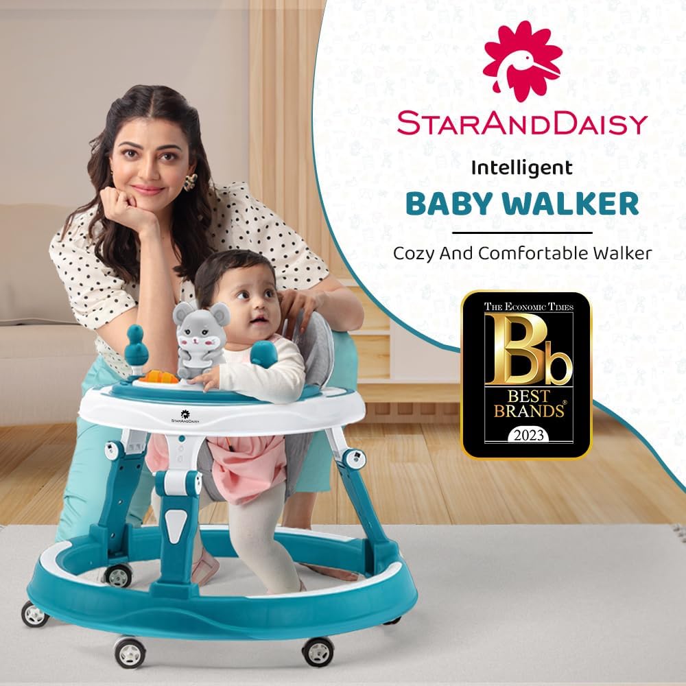 StarAndDaisy 360 Baby Walker 6-24 Months / 7 Level Height Adjustment Walker for Kids Boy and Girl with Switchable Food & Musical Toy Tray/Premium Baby Activity Walker - Blue 