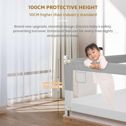 StarAndDaisy Baby Bed Guard Rail with U-Full Body Support Frame, Adjustable Height/Portable Single Side Bed Rail for Infant & Toddler's Safety (Grey & White-2 M) 