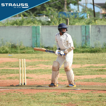Strauss Kashmir Willow Right Hand Leather Cricket Kit | Size: Full Size | Ideal for Age 13+ | Cricket Accessories for Boys | for Training & Matches | Set of 9 | Includes Leather Cricket Ball, (Blue) 