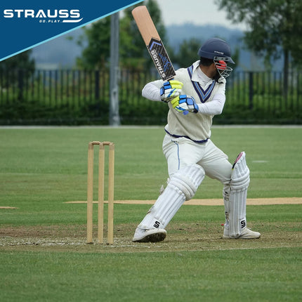 Strauss Kashmir Willow Right Hand Leather Cricket Kit | Size: Full Size | Ideal for Age 13+ | Cricket Accessories for Boys | for Training & Matches | Set of 9 | Includes Leather Cricket Ball, (Blue) 