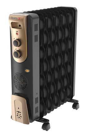 Sujata 11 Fin Oil Heaters For Home | 2 Years Warranty, 2900W | Oil Heater, Oil Heater For Room In Winter, 2 Meter Long Wire, 3 Heat Setting, PTC Fan Heater, ISI Approved, Tilt Switch Safety-Black Gold 