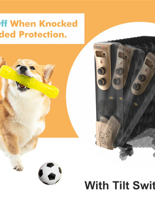 Sujata 11 Fin Oil Heaters For Home | 2 Years Warranty, 2900W | Oil Heater, Oil Heater For Room In Winter, 2 Meter Long Wire, 3 Heat Setting, PTC Fan Heater, ISI Approved, Tilt Switch Safety-Black Gold 