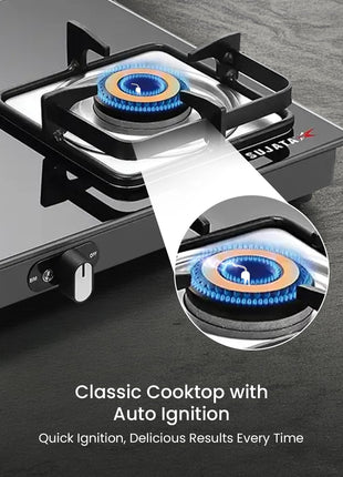 Sujata Classic Auto Ignition Gas Stove | 9 Years Warranty | 3 Burner Gas Stove Glass Top, Stove 3 Burner, SABAF, ISI Certified, LPG & PNG Compatible, Jumbo Brass Burner (Black) 