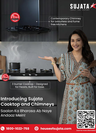 Sujata Classic Auto Ignition Gas Stove | 9 Years Warranty | 3 Burner Gas Stove Glass Top, Stove 3 Burner, SABAF, ISI Certified, LPG & PNG Compatible, Jumbo Brass Burner (Black) 