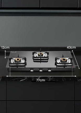Sujata Classic Auto Ignition Gas Stove | 9 Years Warranty | 3 Burner Gas Stove Glass Top, Stove 3 Burner, SABAF, ISI Certified, LPG & PNG Compatible, Jumbo Brass Burner (Black) 