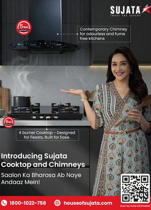 Sujata Classic Auto Ignition Gas Stove | 9 Years Warranty | 4 Burner Gas Stove Glass Top, SABAF, ISI Certified, LPG & PNG Compatible, Jumbo Brass Burner (Black) 