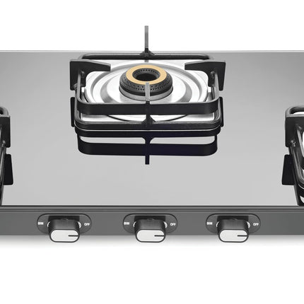 Sujata Classic Gas Stove | 9 Years Warranty | 3 Burner Gas Stove Glass Top, SABAF, ISI Certified, Hob Top, LPG & PNG Compatible, Jumbo Brass Burner (Black) 