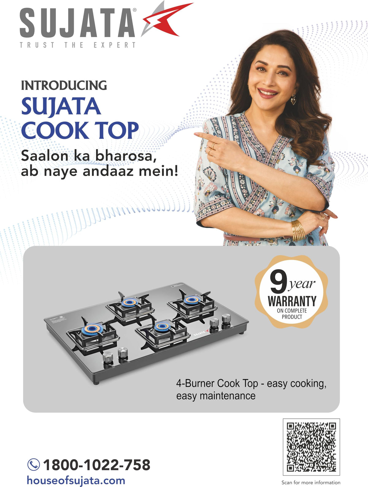 Sujata Cross Gas Stove | 9 Years Warranty | 4 Burner Gas Stove Glass Top, SABAF, ISI Certified, LPG & PNG Compatible, 360° Rotating Brass Gas Nozzle, Jumbo Brass Burner (Black) 