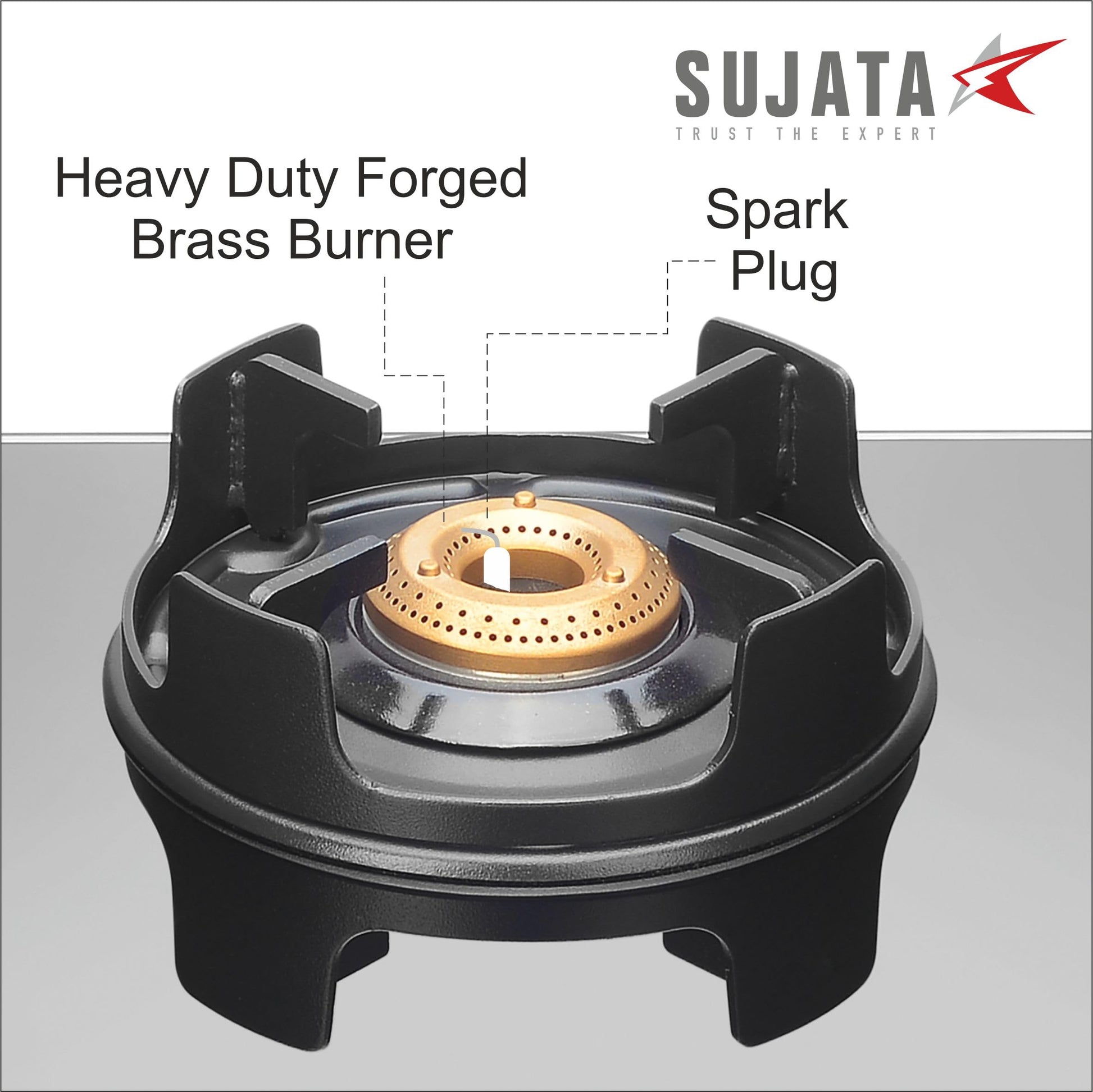 Sujata Deluxe Auto Ignition Gas Stove | 9 Years Warranty | Gas Stove 4 Burners Glass Top, 4 Burner Stove, SABAF, ISI Certified, LPG & PNG Compatible, Jumbo Brass Burner (Black) 