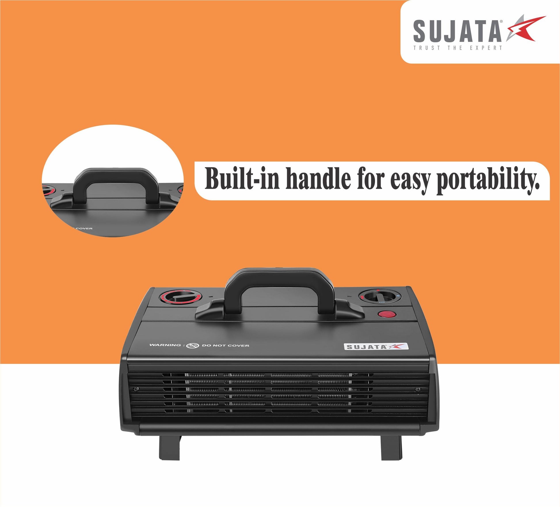Sujata Heat Convector | 1 Year Warranty, 2000W | Room Heater for Bedroom, Heater for Room in Winter, Fire Resistance PVC Wiring, Adjustable Height & Thermostast for Temperature Control (SRH36- Black) 