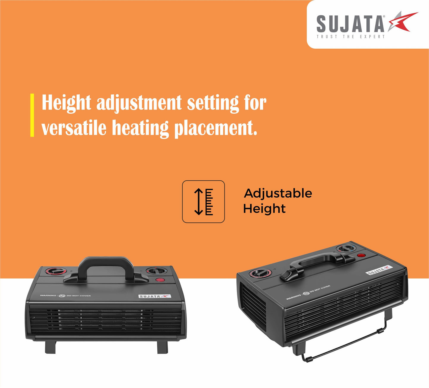 Sujata Heat Convector | 1 Year Warranty, 2000W | Room Heater for Bedroom, Heater for Room in Winter, Fire Resistance PVC Wiring, Adjustable Height & Thermostast for Temperature Control (SRH36- Black) 