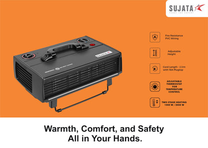 Sujata Heat Convector | 1 Year Warranty, 2000W | Room Heater for Bedroom, Heater for Room in Winter, Fire Resistance PVC Wiring, Adjustable Height & Thermostast for Temperature Control (SRH36- Black) 