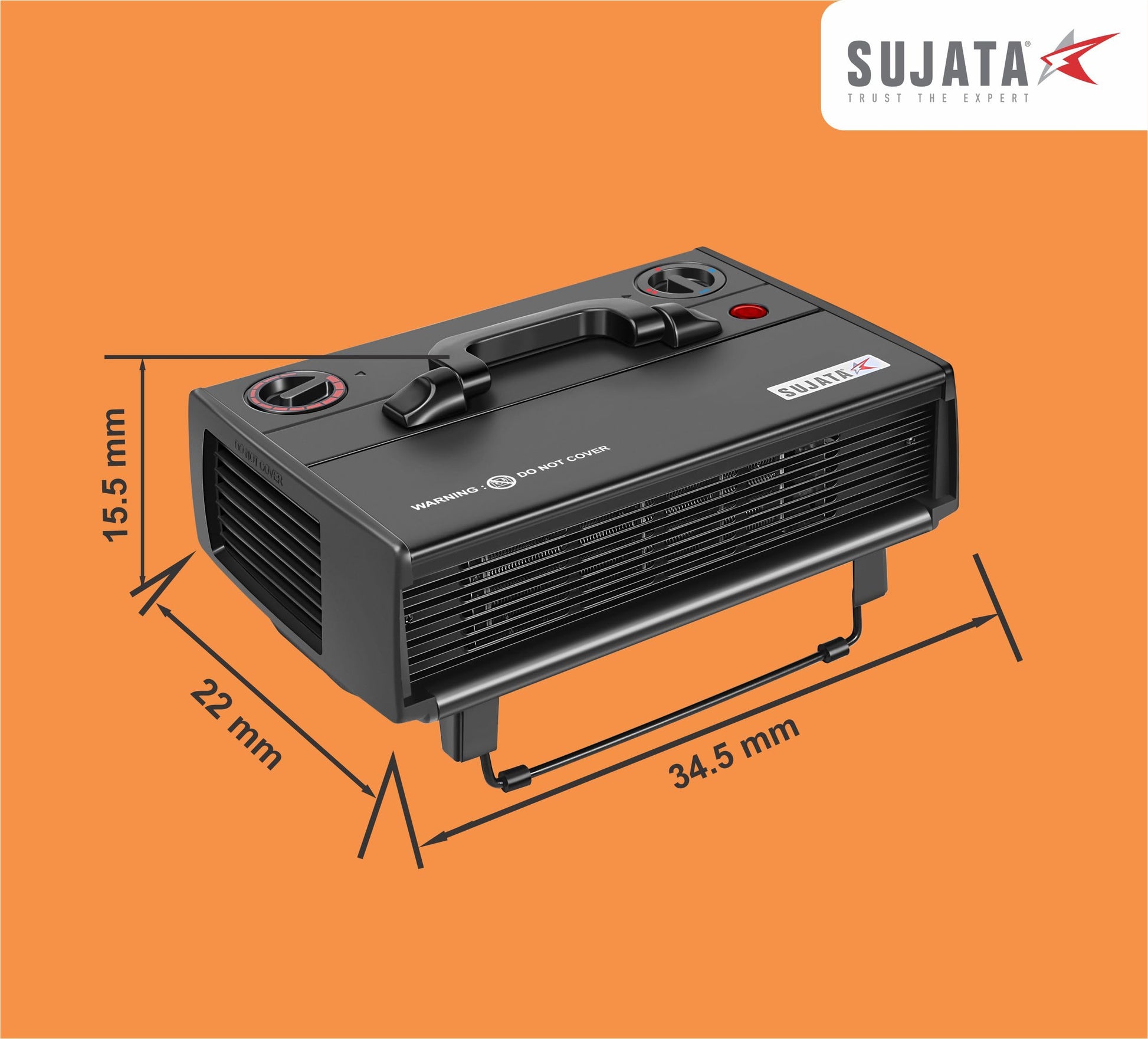 Sujata Heat Convector | 1 Year Warranty, 2000W | Room Heater for Bedroom, Heater for Room in Winter, Fire Resistance PVC Wiring, Adjustable Height & Thermostast for Temperature Control (SRH36- Black) 