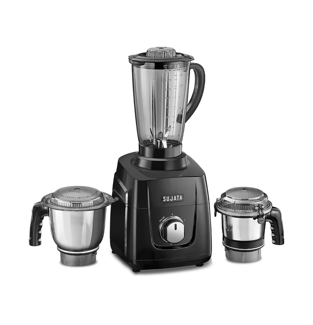 Sujata MG01 Mixer Grinder|1000 Watts Double Ball Bearing Motor|25000 RPM| Non-Stop 90 Mins Running|3 Jars including 1750ml Blender, 1000ml Grinder, 500ml Chutney Jar| (Black) 