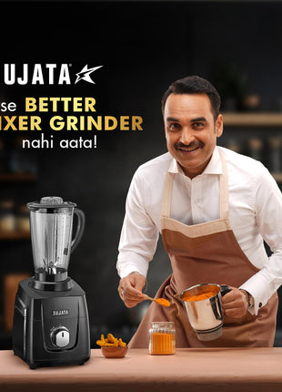 Sujata MG01 Mixer Grinder|1000 Watts Double Ball Bearing Motor|25000 RPM| Non-Stop 90 Mins Running|3 Jars including 1750ml Blender, 1000ml Grinder, 500ml Chutney Jar| (Black) 