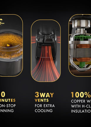 Sujata MG01 Mixer Grinder|1000 Watts Double Ball Bearing Motor|25000 RPM| Non-Stop 90 Mins Running|3 Jars including 1750ml Blender, 1000ml Grinder, 500ml Chutney Jar| (Black) 