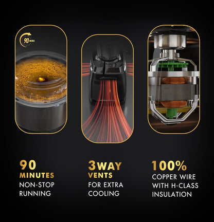Sujata MG01 Mixer Grinder|1000 Watts Double Ball Bearing Motor|25000 RPM| Non-Stop 90 Mins Running|3 Jars including 1750ml Blender, 1000ml Grinder, 500ml Chutney Jar| (Black) 