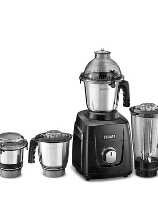 Sujata MG03 Mixer Grinder|1000 Watts Double Ball Bearing Motor|25000 RPM|Non-Stop 90 Mins Running|4 Jars including 1750ml Blender with Coconut Milk Extractor, 1500ml, 1000ml, 500ml Jar| (Black) 