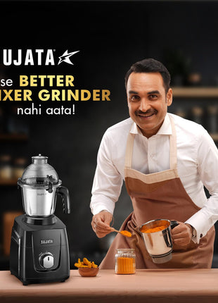 Sujata MG03 Mixer Grinder|1000 Watts Double Ball Bearing Motor|25000 RPM|Non-Stop 90 Mins Running|4 Jars including 1750ml Blender with Coconut Milk Extractor, 1500ml, 1000ml, 500ml Jar| (Black) 