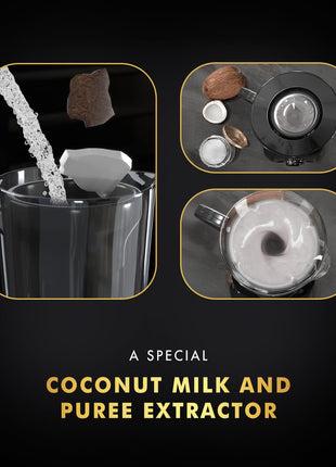 Sujata MG03 Mixer Grinder|1000 Watts Double Ball Bearing Motor|25000 RPM|Non-Stop 90 Mins Running|4 Jars including 1750ml Blender with Coconut Milk Extractor, 1500ml, 1000ml, 500ml Jar| (Black) 